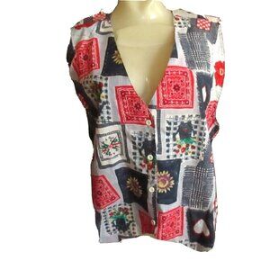 NWT True Vintage Cactus Flower Patchwork Print Sleeveless Button-Up Vest Top S